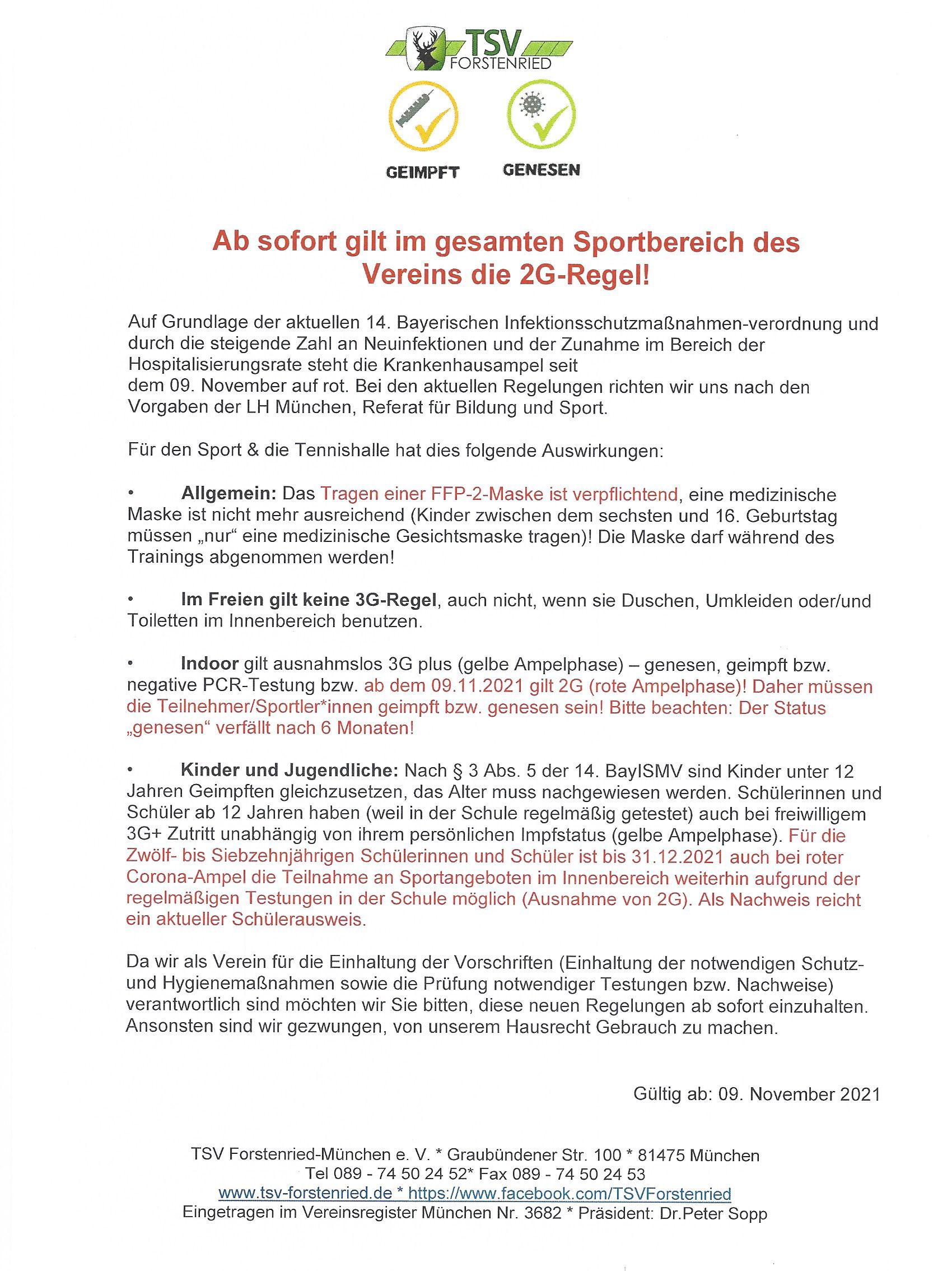 2G Regelung TSV Forstenried e. V.